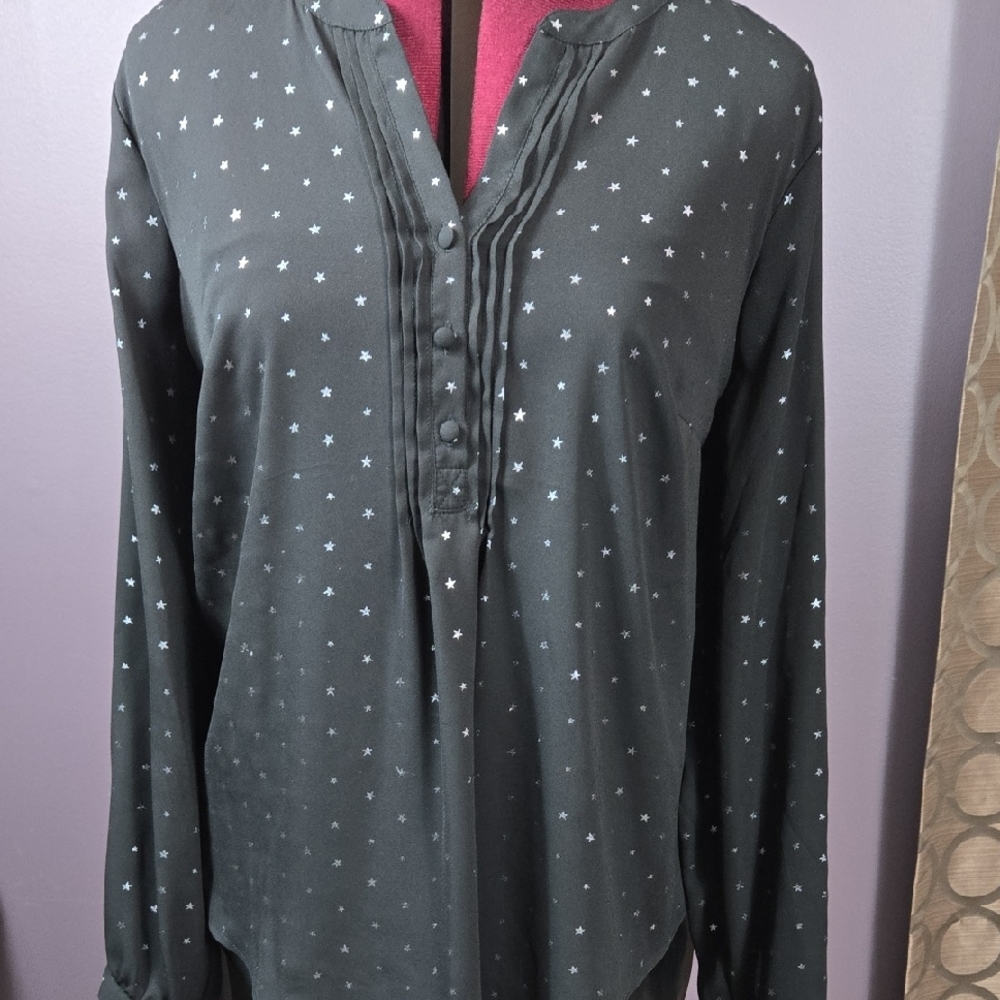 Torrid Black Button Down Shirt with White Star Pattern